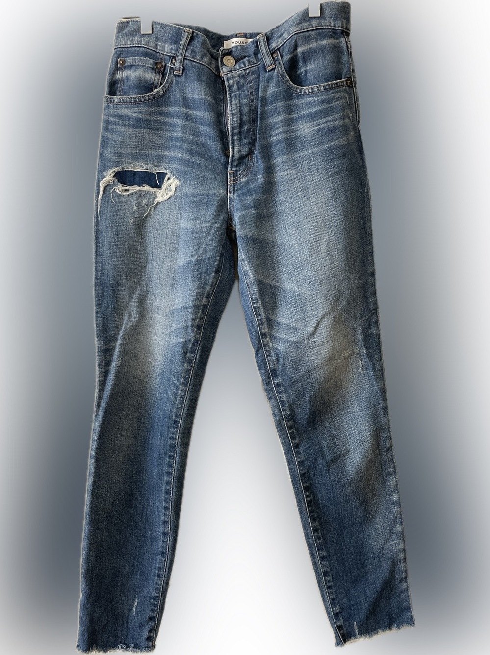 Moussy Vintage Women’s Jeans Faded Blue Distressed Size 28 ZipOpening Stretchy